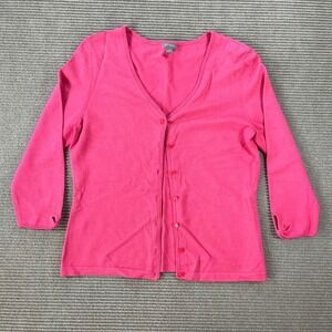 Ann Taylor Pink V-Neck Button Front Cardigan Sweater 3/4 Sleeve Cutout Cuff Sz M